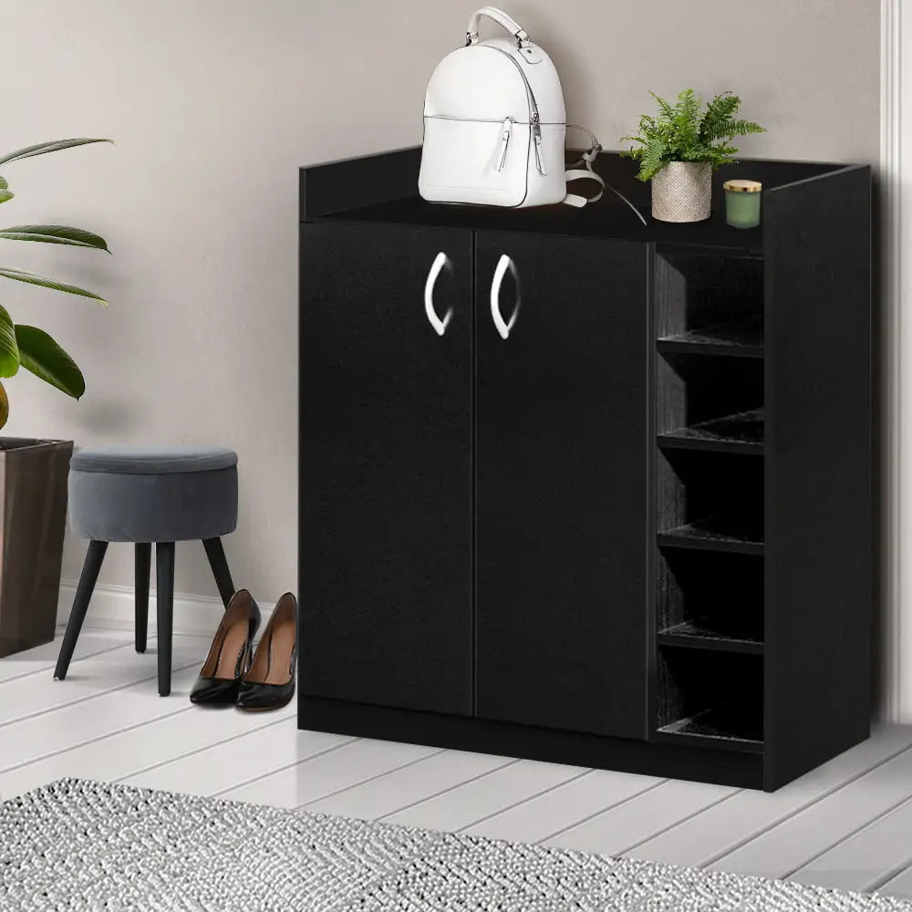 Artiss 2 Doors Shoe Cabinet Storage Cupboard - Black - Home & Garden > Storage