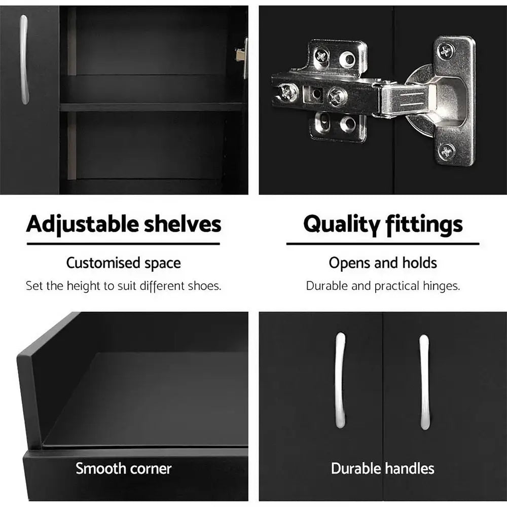Artiss 2 Doors Shoe Cabinet Storage Cupboard - Black - Home & Garden > Storage