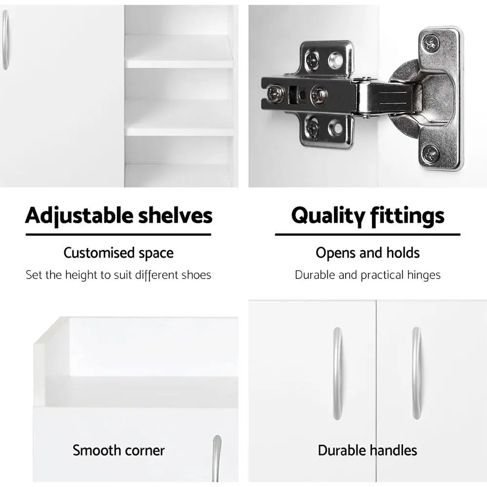 Artiss 2 Doors Shoe Cabinet Storage Cupboard - White - Home & Garden > Storage
