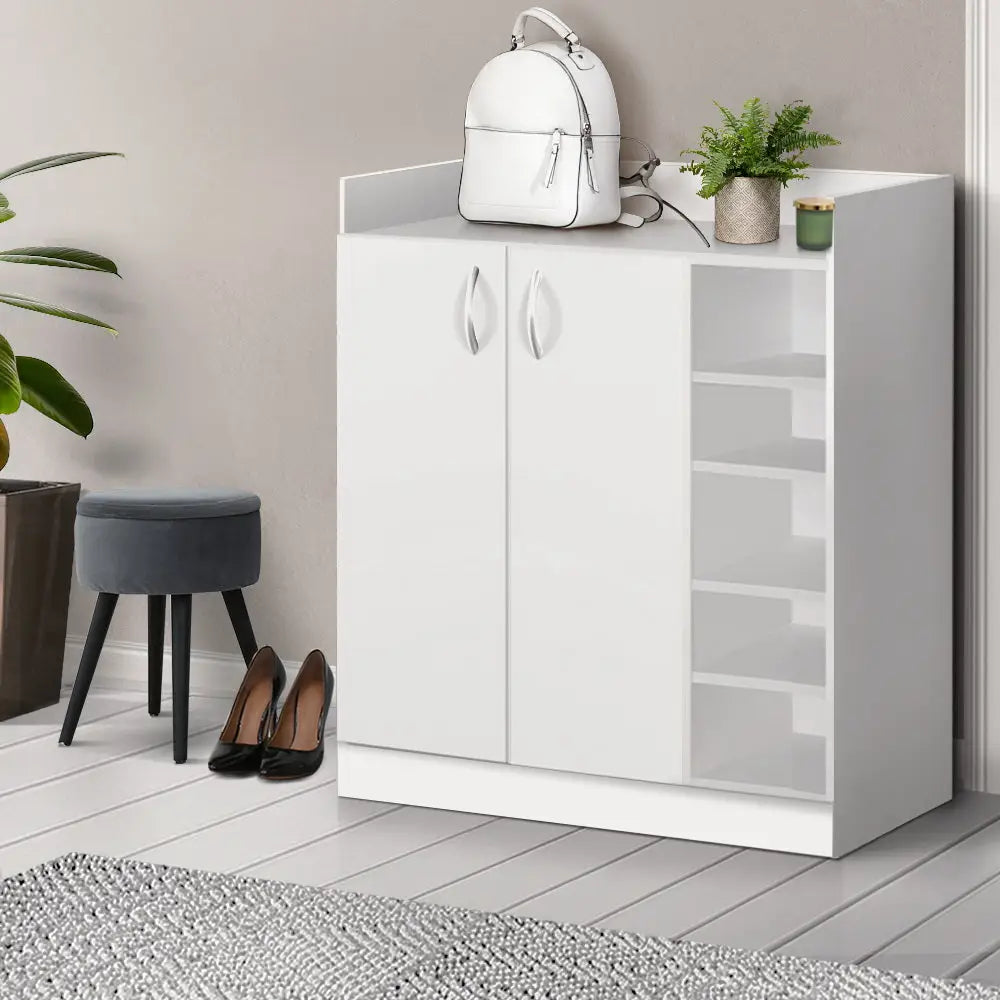 Artiss 2 Doors Shoe Cabinet Storage Cupboard - White - Home & Garden > Storage