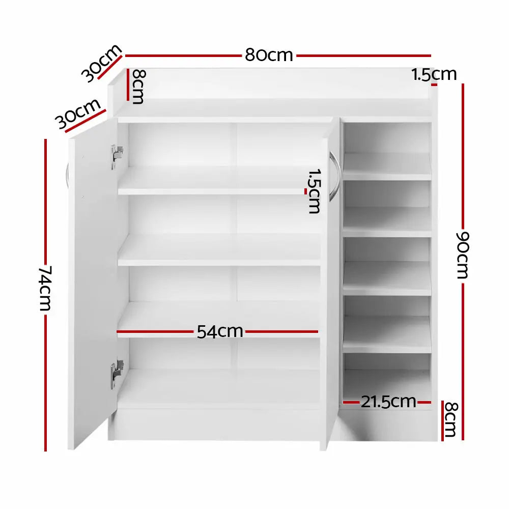 Artiss 2 Doors Shoe Cabinet Storage Cupboard - White - Home & Garden > Storage