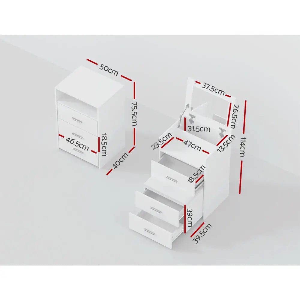 Artiss 2-in-1 Dressing Table Stool Set Bedside Table White - Furniture > Bedroom