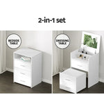 Artiss 2-in-1 Dressing Table Stool Set Bedside Table White - Furniture > Bedroom
