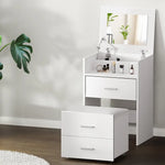Artiss 2-in-1 Dressing Table Stool Set Bedside Table White - Furniture > Bedroom