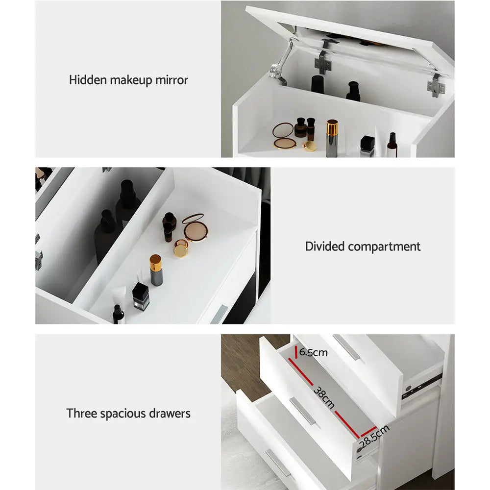 Artiss 2-in-1 Dressing Table Stool Set Bedside Table White - Furniture > Bedroom