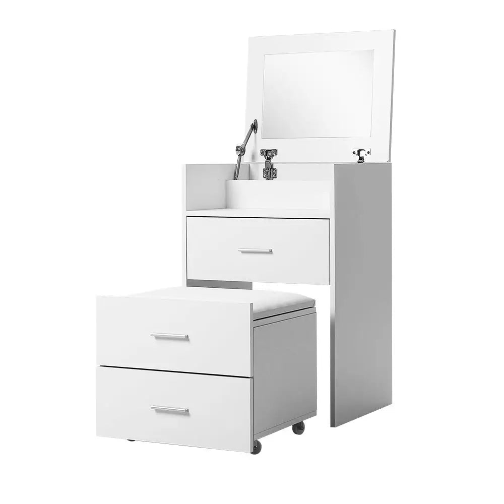 Artiss 2-in-1 Dressing Table Stool Set Bedside Table White - Furniture > Bedroom