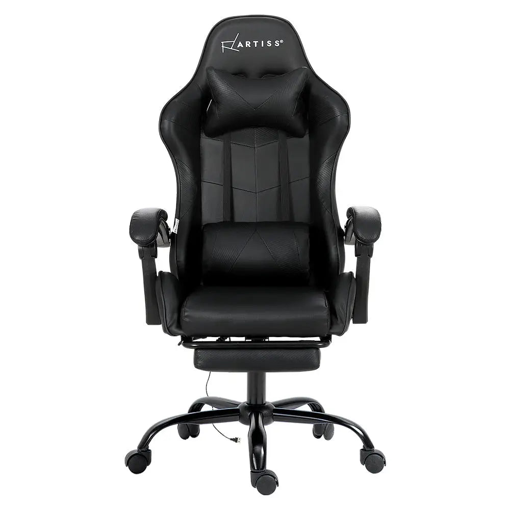Artiss 2 Point Massage Gaming Office Chair Footrest Black - Furniture > Office