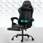 Artiss 2 Point Massage Gaming Office Chair Footrest Black - Furniture > Office