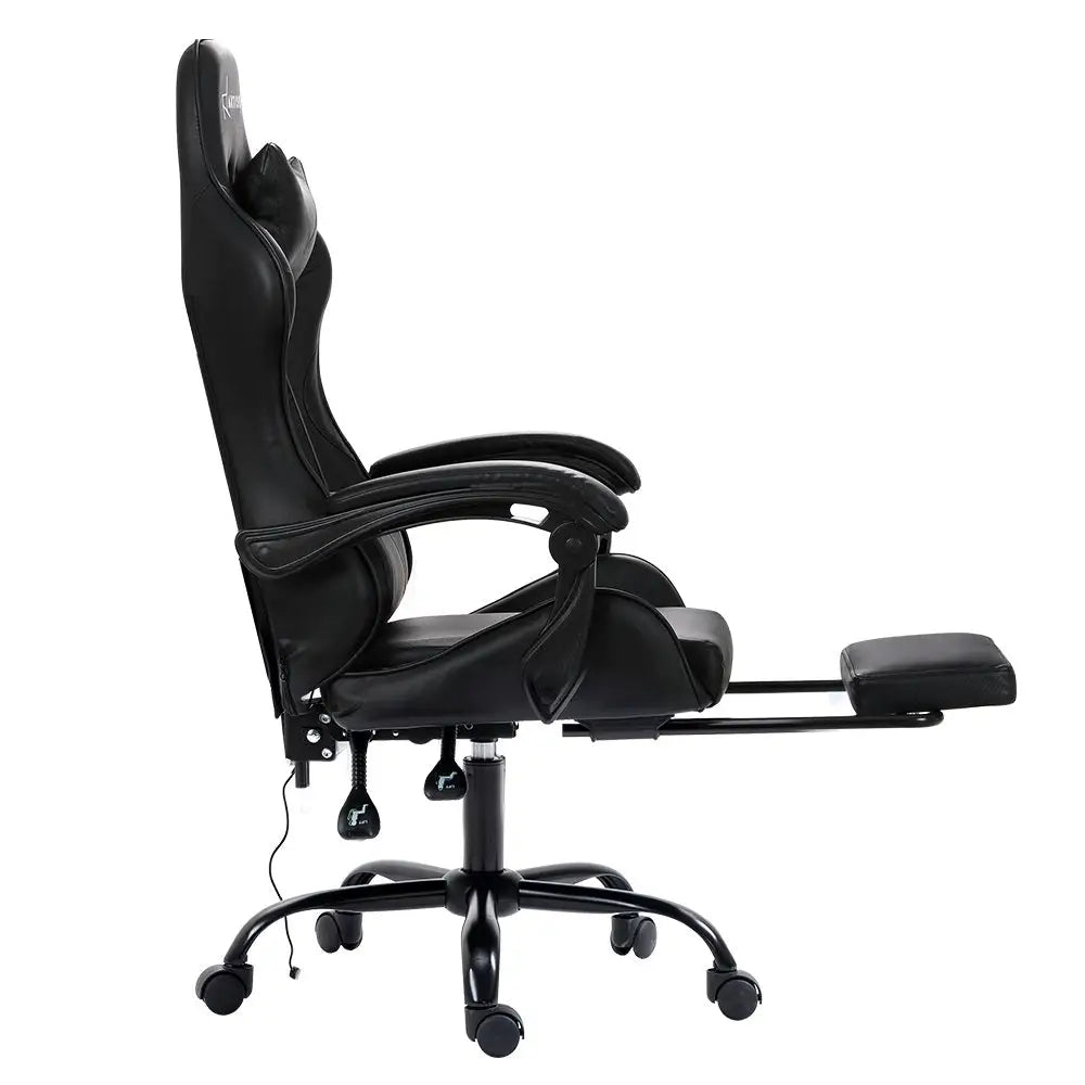 Artiss 2 Point Massage Gaming Office Chair Footrest Black - Furniture > Office