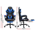 Artiss 2 Point Massage Gaming Office Chair Footrest Blue - Furniture > Office