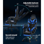 Artiss 2 Point Massage Gaming Office Chair Footrest Blue - Furniture > Office