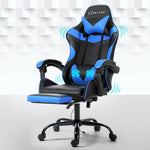 Artiss 2 Point Massage Gaming Office Chair Footrest Blue - Furniture > Office