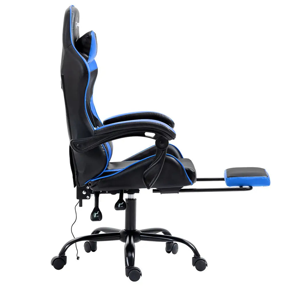 Artiss 2 Point Massage Gaming Office Chair Footrest Blue - Furniture > Office
