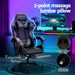 Artiss 2 Point Massage Gaming Office Chair Footrest Grey - Furniture > Bar Stools & Chairs