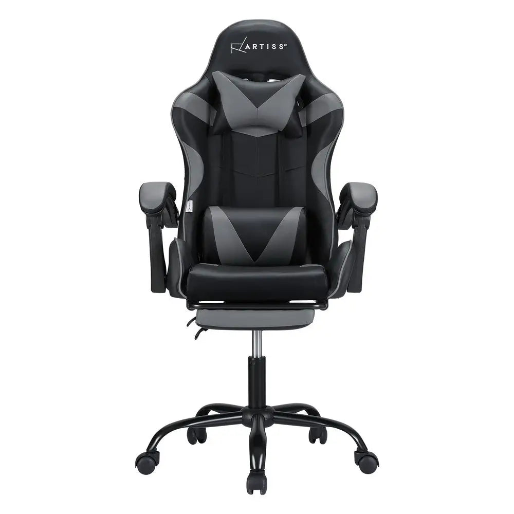 Artiss 2 Point Massage Gaming Office Chair Footrest Grey - Furniture > Bar Stools & Chairs