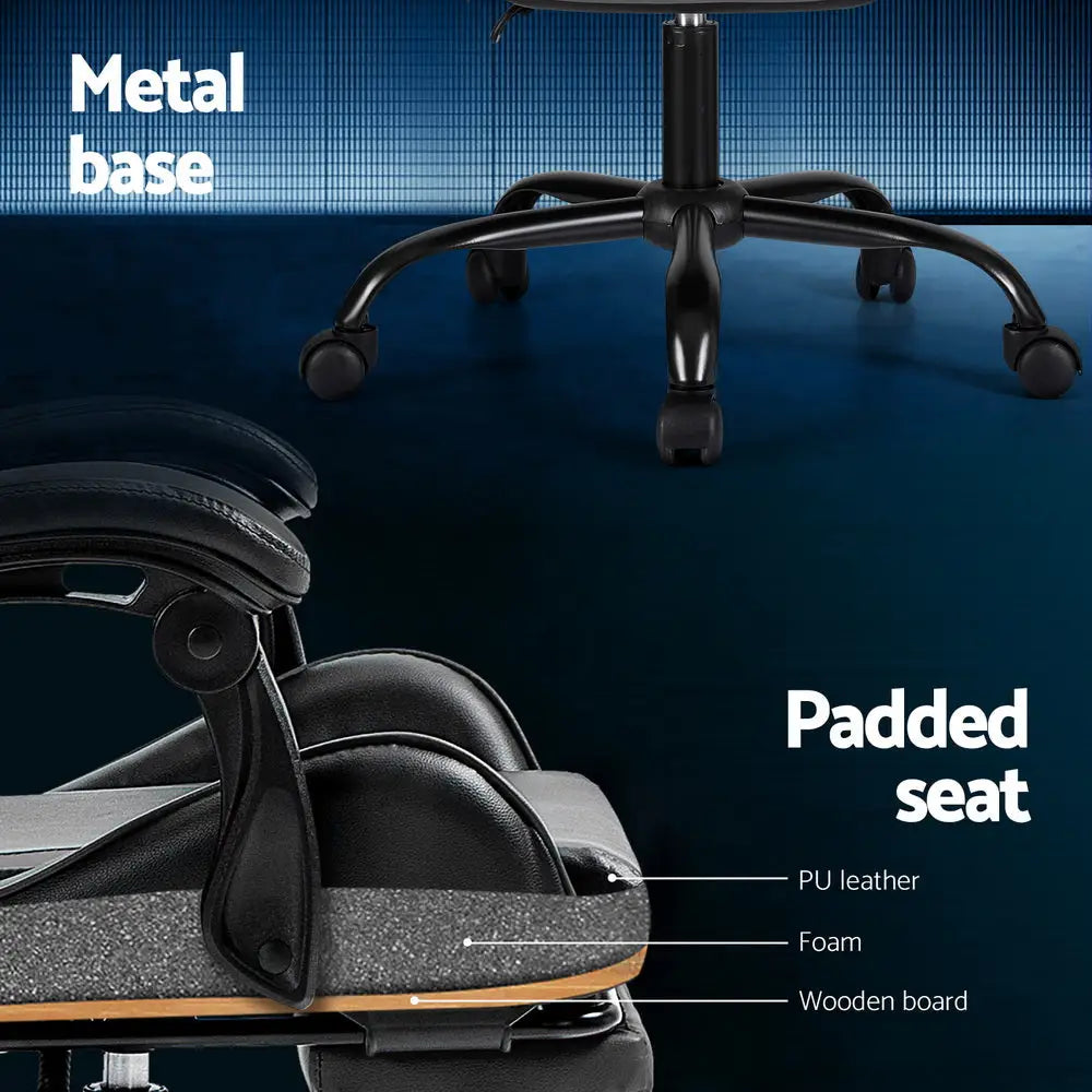 Artiss 2 Point Massage Gaming Office Chair Footrest Grey - Furniture > Bar Stools & Chairs