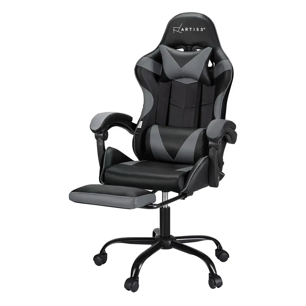 Artiss 2 Point Massage Gaming Office Chair Footrest Grey - Furniture > Bar Stools & Chairs