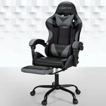 Artiss 2 Point Massage Gaming Office Chair Footrest Grey - Furniture > Bar Stools & Chairs