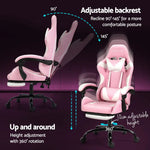 Artiss 2 Point Massage Gaming Office Chair Footrest Pink - Furniture > Bar Stools & Chairs