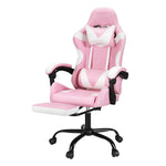 Artiss 2 Point Massage Gaming Office Chair Footrest Pink - Furniture > Bar Stools & Chairs