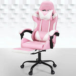 Artiss 2 Point Massage Gaming Office Chair Footrest Pink - Furniture > Bar Stools & Chairs