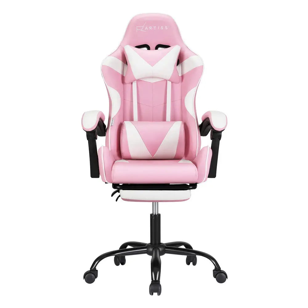 Artiss 2 Point Massage Gaming Office Chair Footrest Pink - Furniture > Bar Stools & Chairs