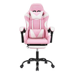 Artiss 2 Point Massage Gaming Office Chair Footrest Pink - Furniture > Bar Stools & Chairs