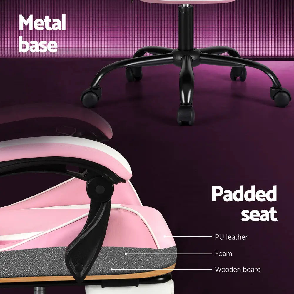 Artiss 2 Point Massage Gaming Office Chair Footrest Pink - Furniture > Bar Stools & Chairs