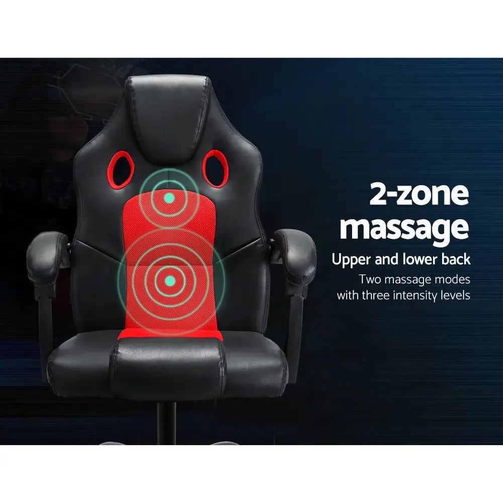 Artiss 2 Point Massage Gaming Office Chair PU Leather Red - Furniture > Office