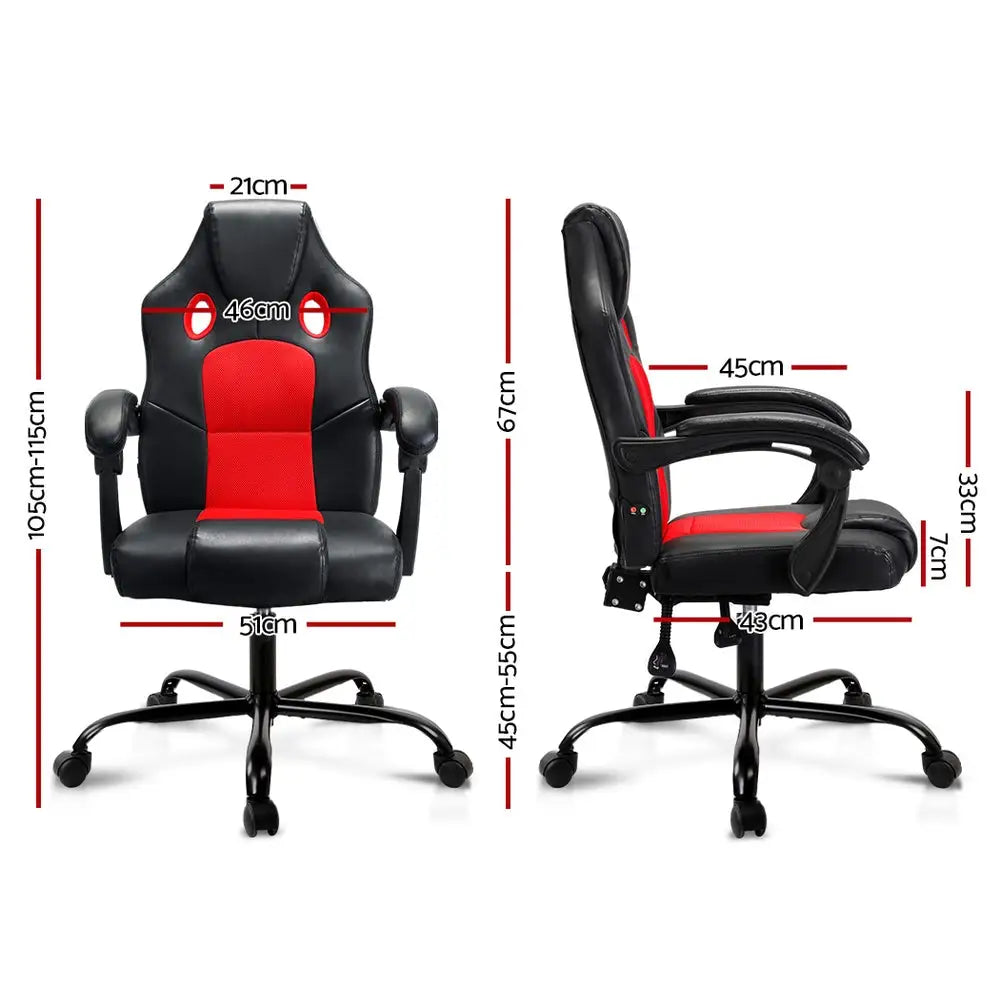 Artiss 2 Point Massage Gaming Office Chair PU Leather Red - Furniture > Office
