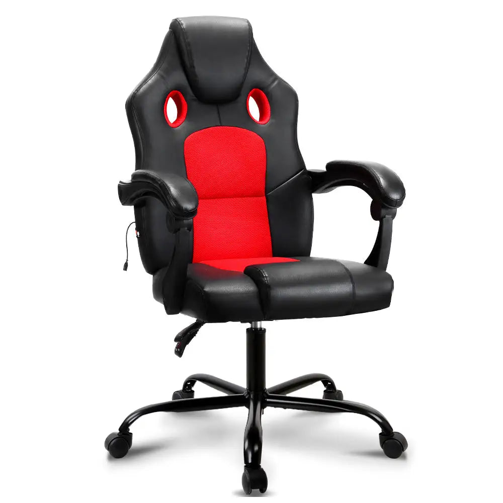 Artiss 2 Point Massage Gaming Office Chair PU Leather Red - Furniture > Office
