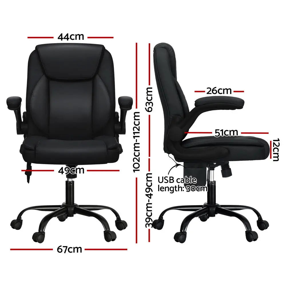 Artiss 2 Point Massage Office Chair Leather Mid Back Black - Furniture > Office
