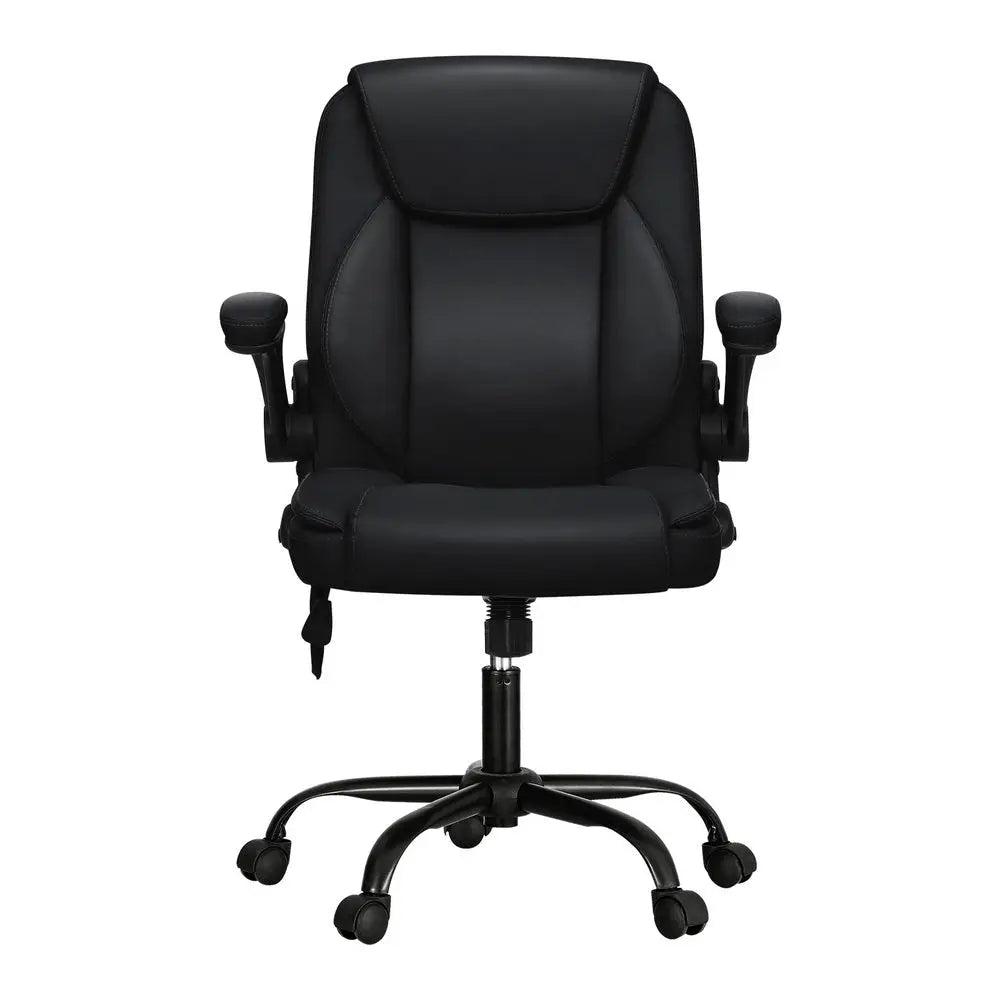 Artiss 2 Point Massage Office Chair Leather Mid Back Black - Furniture > Office