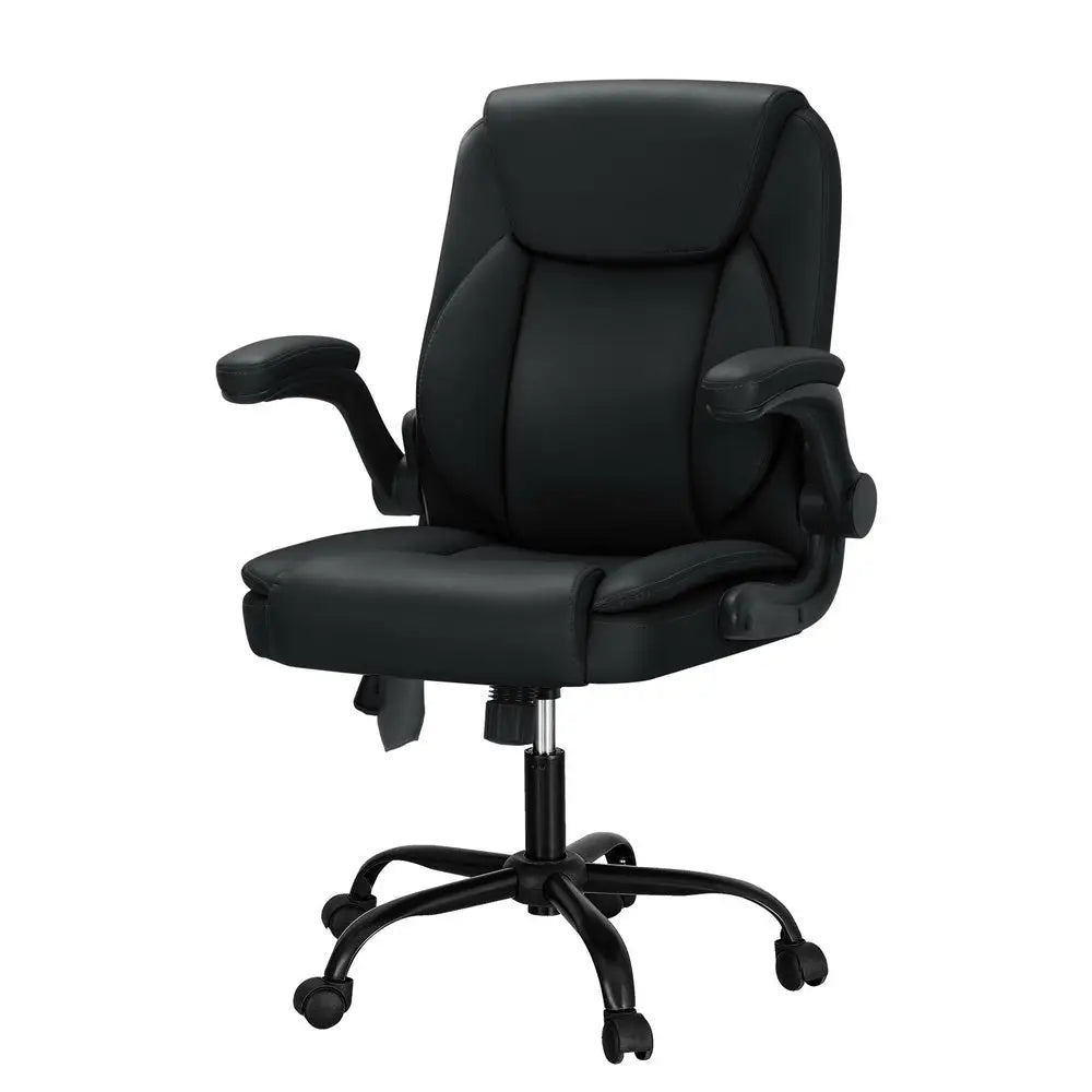 Artiss 2 Point Massage Office Chair Leather Mid Back Black - Furniture > Office