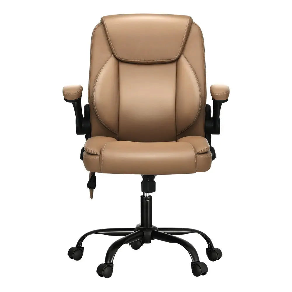 Artiss 2 Point Massage Office Chair Leather Mid Back Espresso - Furniture > Office