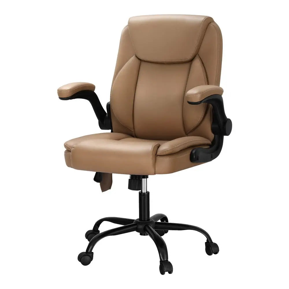 Artiss 2 Point Massage Office Chair Leather Mid Back Espresso - Furniture > Office