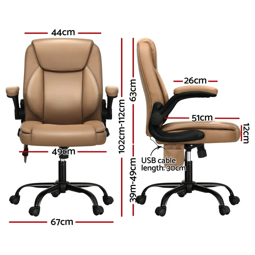 Artiss 2 Point Massage Office Chair Leather Mid Back Espresso - Furniture > Office