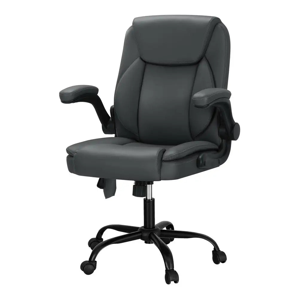 Artiss 2 Point Massage Office Chair Leather Mid Back Grey - Furniture > Office