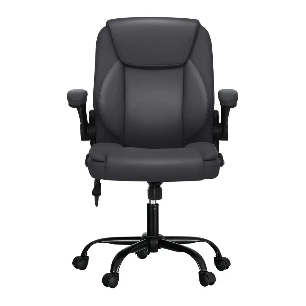 Artiss 2 Point Massage Office Chair Leather Mid Back Grey - Furniture > Office