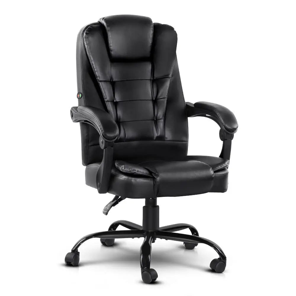 Artiss 2 Point Massage Office Chair PU Leather Black - Furniture > Office