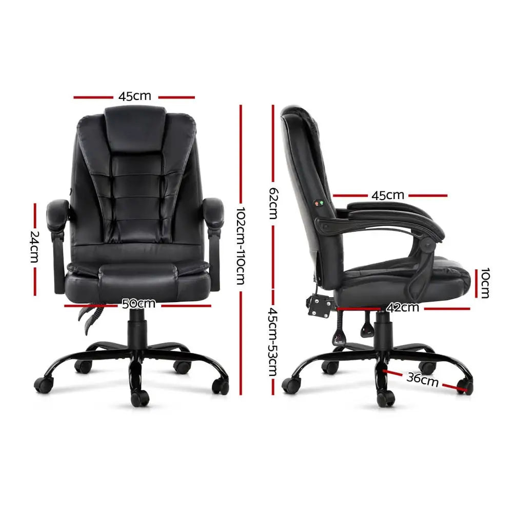 Artiss 2 Point Massage Office Chair PU Leather Black - Furniture > Office
