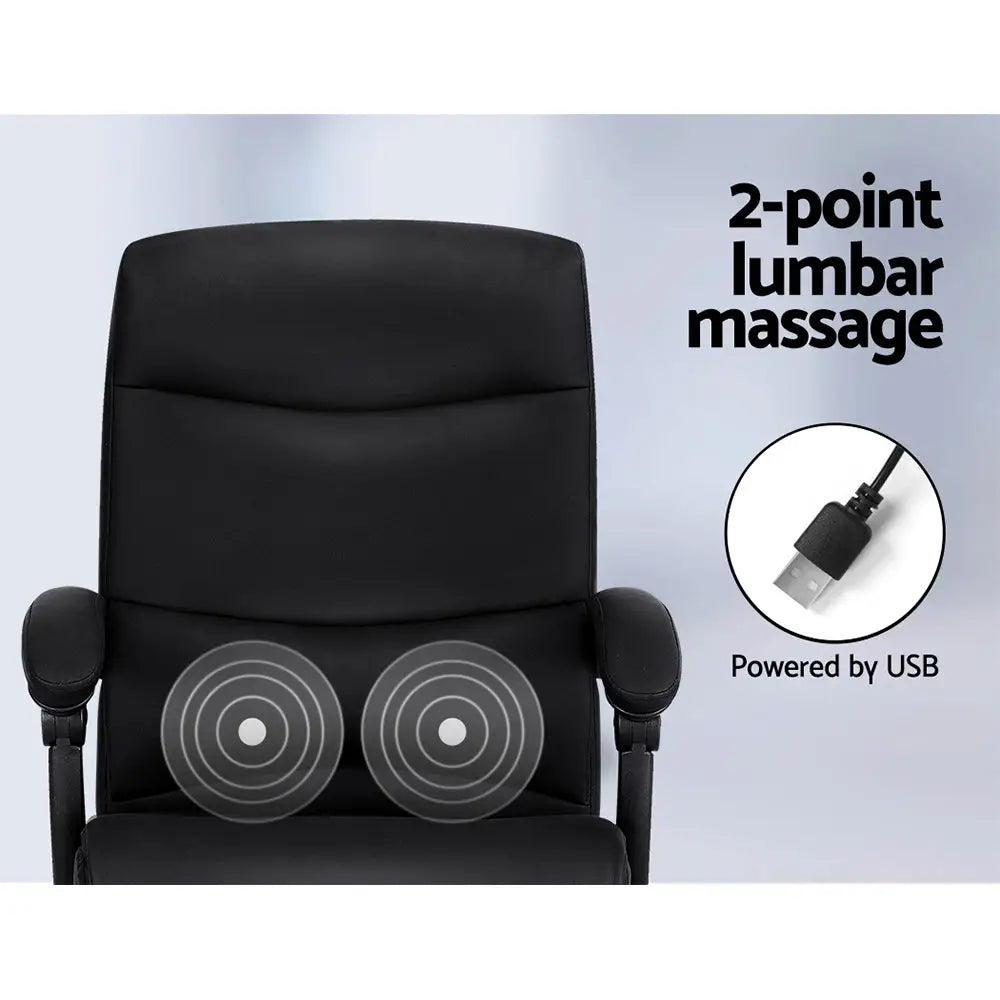 Artiss 2 Point Massage Office Chair PU Leather Black - Furniture > Office