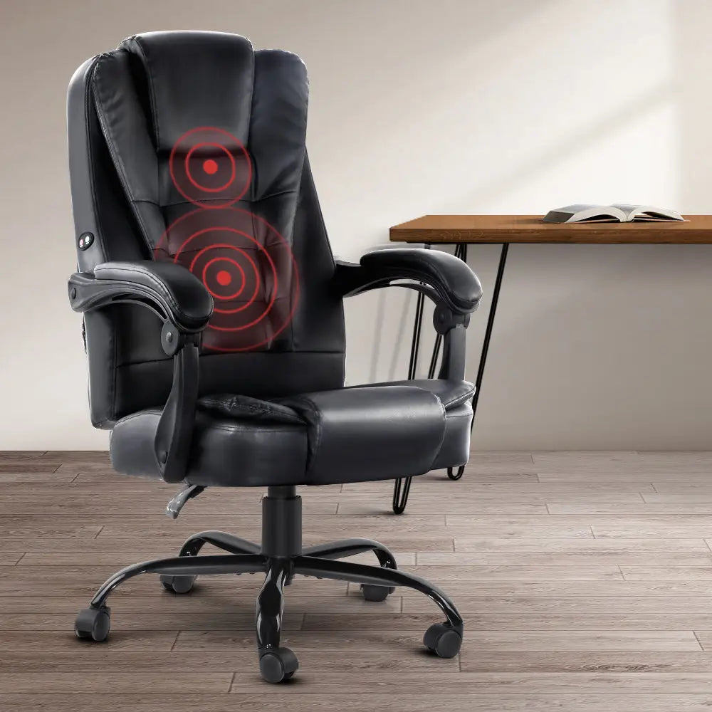 Artiss 2 Point Massage Office Chair PU Leather Black - Furniture > Office
