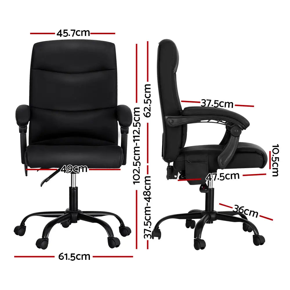Artiss 2 Point Massage Office Chair PU Leather Black - Furniture > Office