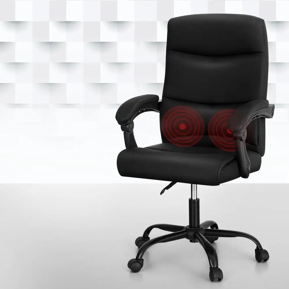 Artiss 2 Point Massage Office Chair PU Leather Black - Furniture > Office
