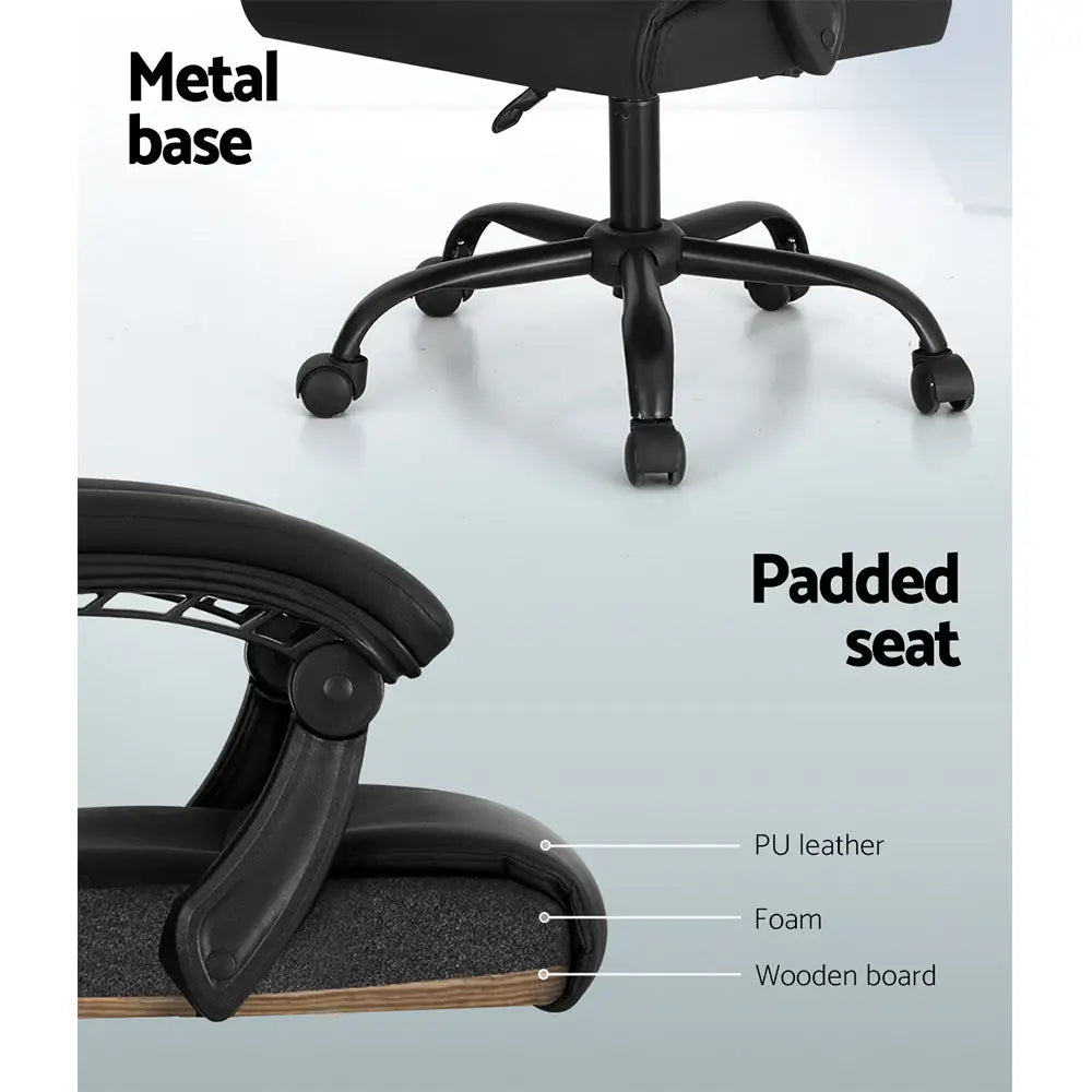 Artiss 2 Point Massage Office Chair PU Leather Black - Furniture > Office