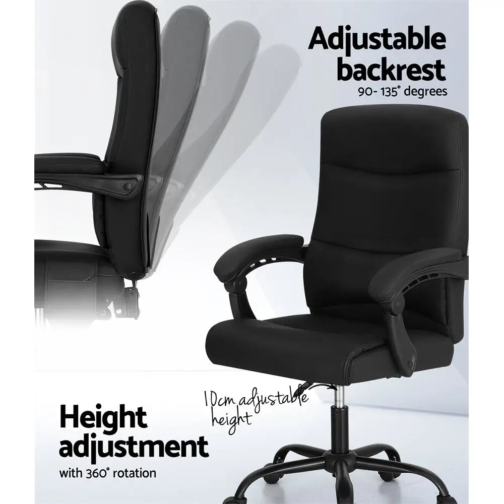 Artiss 2 Point Massage Office Chair PU Leather Black - Furniture > Office