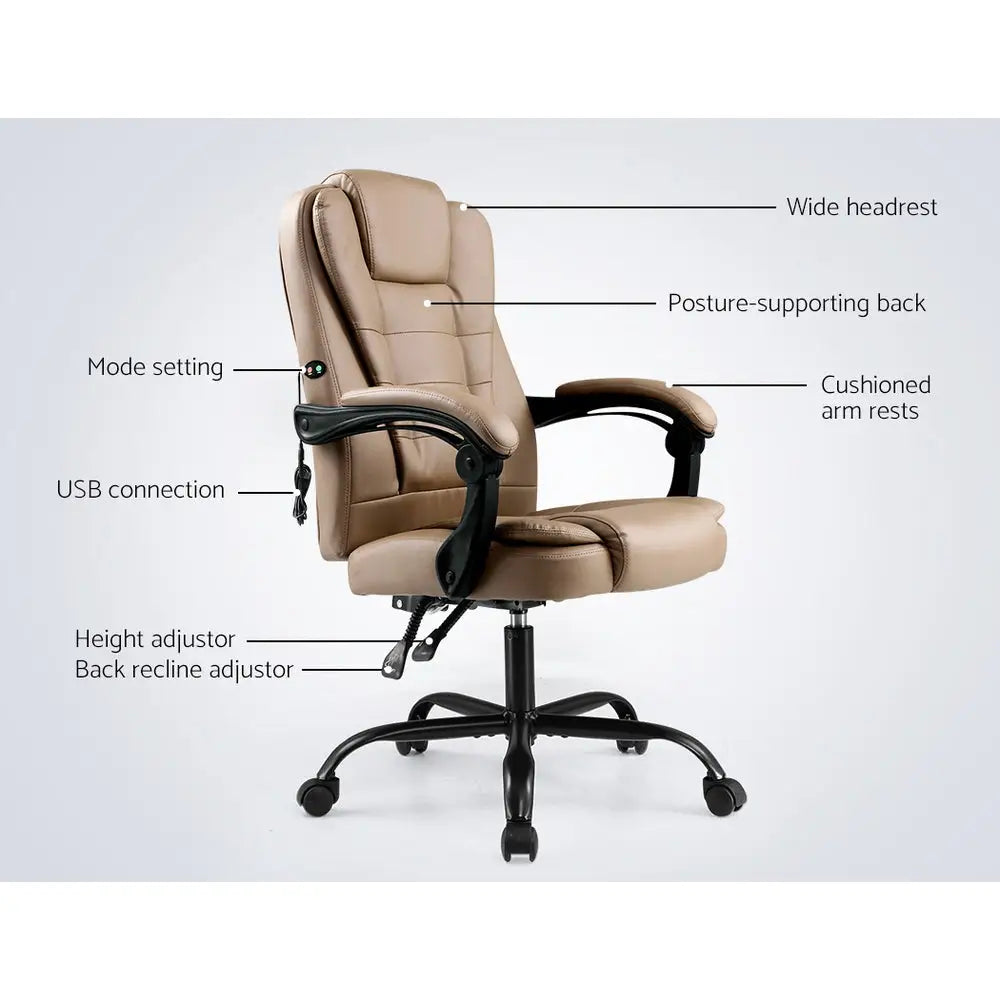 Artiss 2 Point Massage Office Chair PU Leather Espresso - Furniture > Office