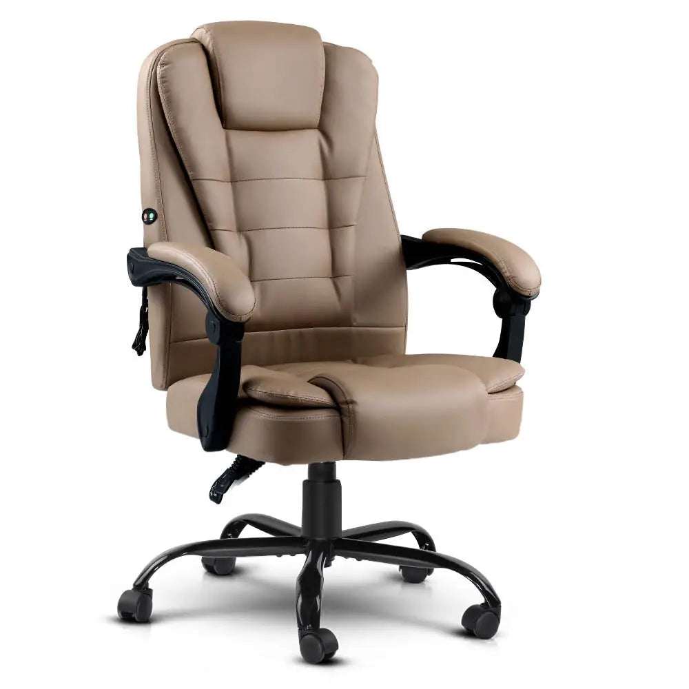 Artiss 2 Point Massage Office Chair PU Leather Espresso - Furniture > Office