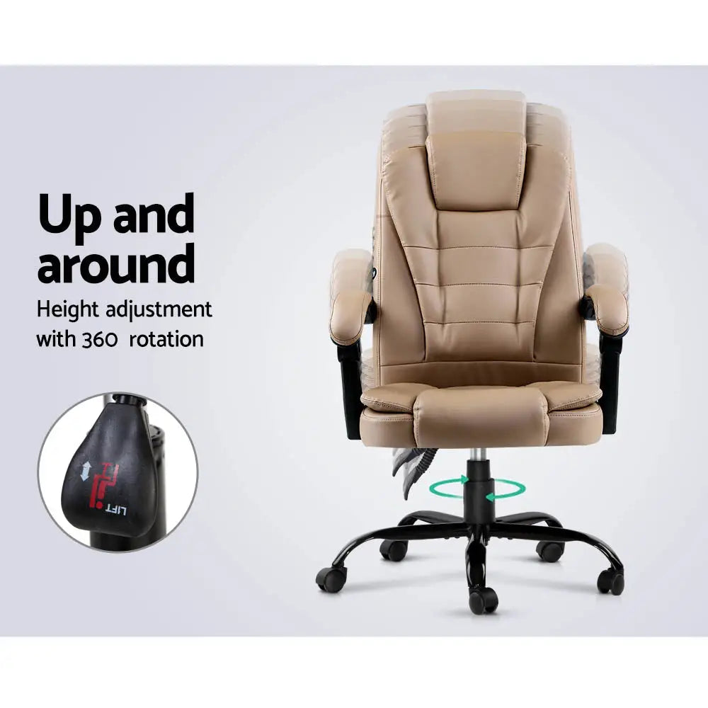 Artiss 2 Point Massage Office Chair PU Leather Espresso - Furniture > Office